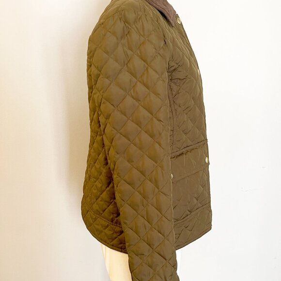 J Crew Dark Olive Green Quilted Barn Jacket with Brown Corduroy Collar Small - Picture 4 of 10